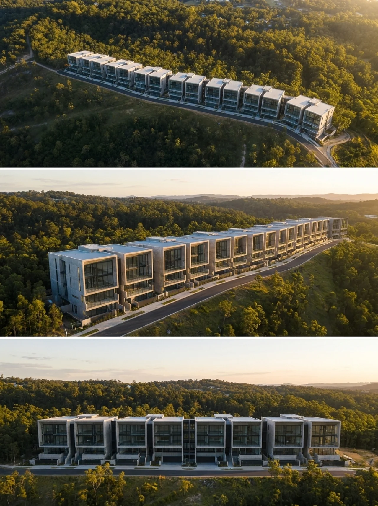 Indicative concept render of a potential future townhouse development on the elevated ridgeline at Heaven Above, Gilston
